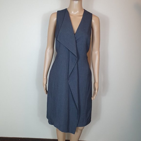 Calvin Klein Dress Sze XL Ruffle Grey Pencil Corporate Career Work Wear Cocktail - Picture 2 of 8